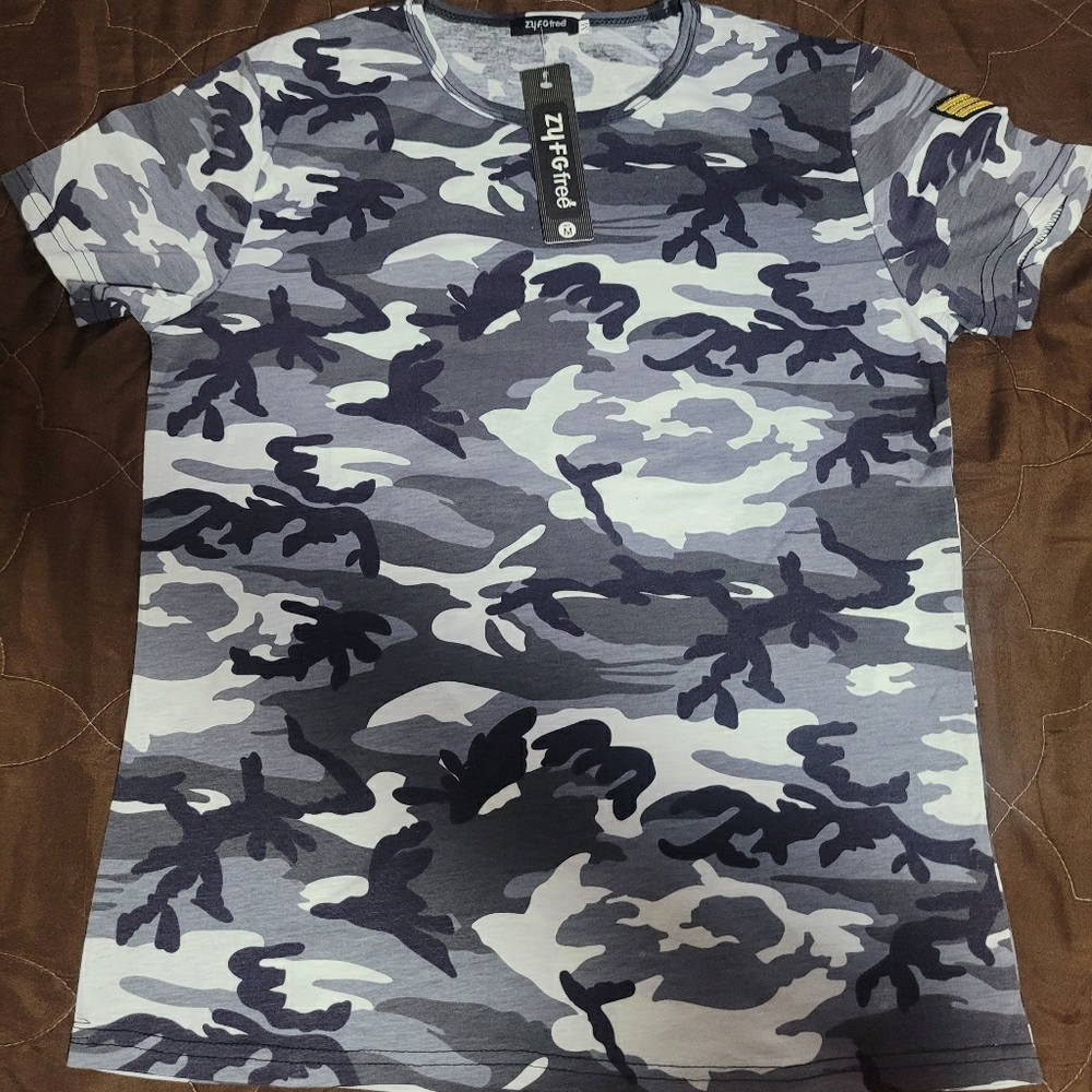 Gray Camo T-Shirt, Fashion Casual Short Sleeve